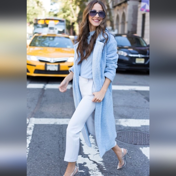 Something Navy Blue Faux Shearling Longline Coat - Picture 6 of 9